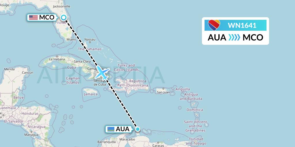 WN1641 Southwest Airlines Flight Map: Oranjestad to Orlando