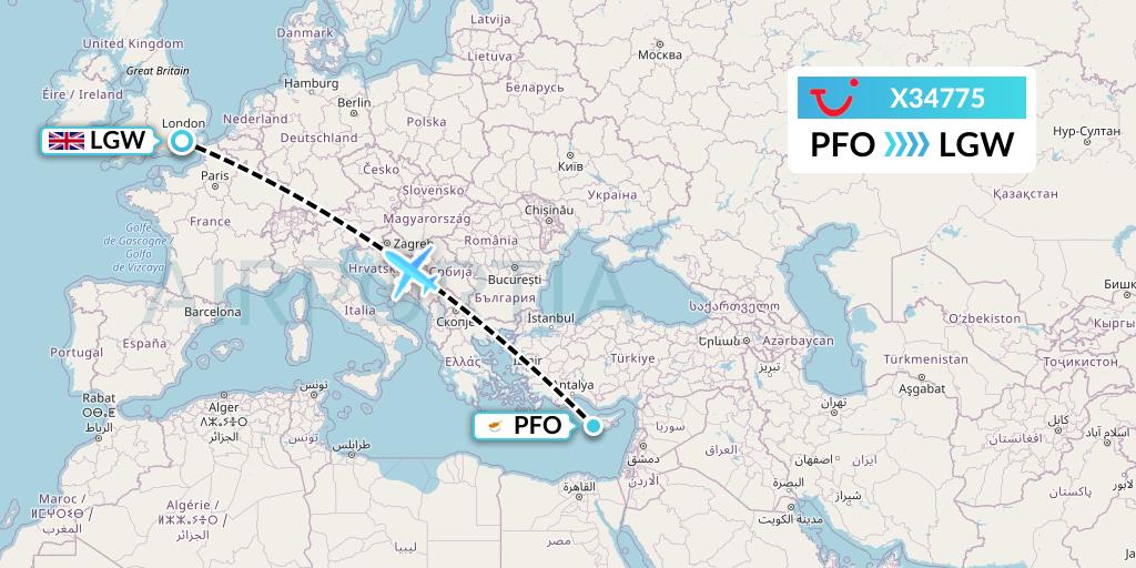X34775 TUI fly Germany Flight Map: Pafos to London