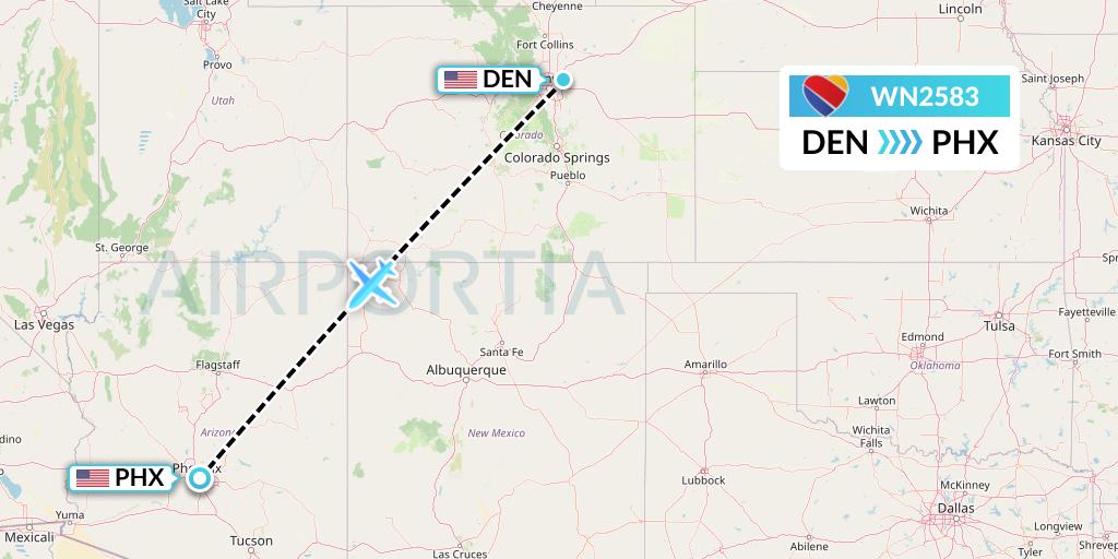WN2583 Southwest Airlines Flight Map: Denver to Phoenix