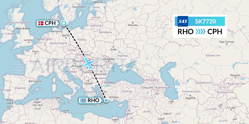 SK7720 SAS Flight Map: Rhodes to Copenhagen