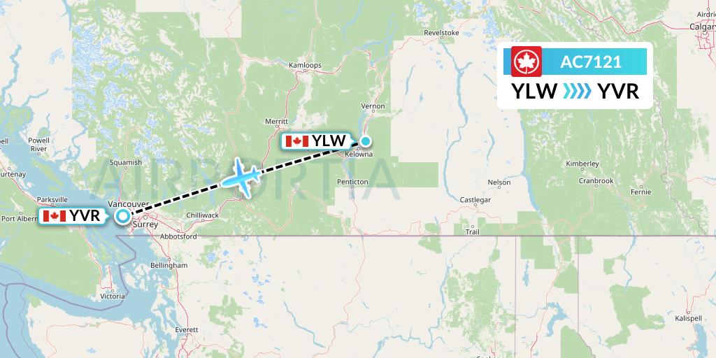 AC7121 Air Canada Flight Map: Kelowna to Vancouver