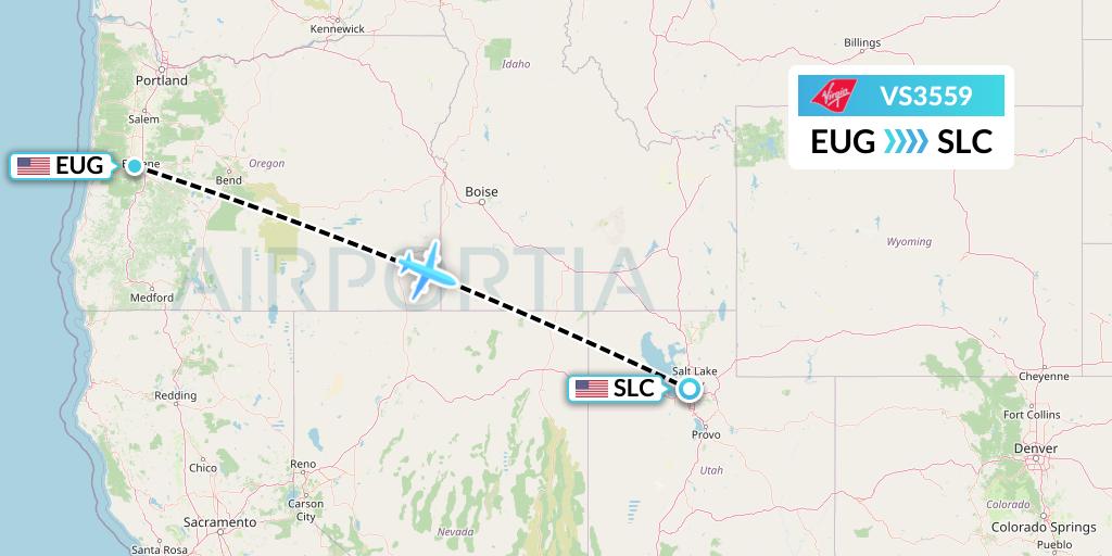 VS3559 Virgin Atlantic Airways Flight Map: Eugene to Salt Lake City