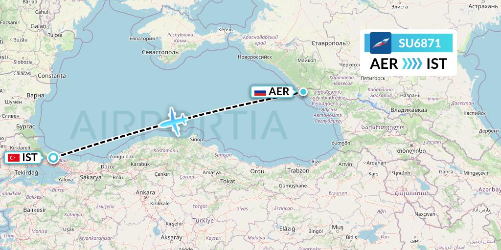 SU6871 Aeroflot Flight Map: Sochi to Istanbul