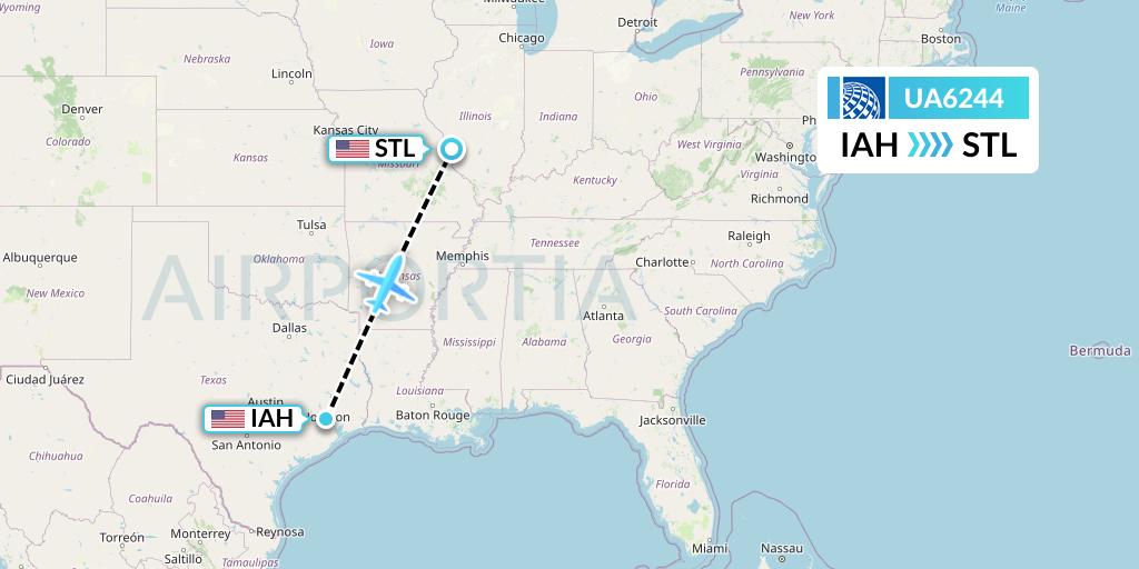 UA6244 United Airlines Flight Map: Houston to St. Louis