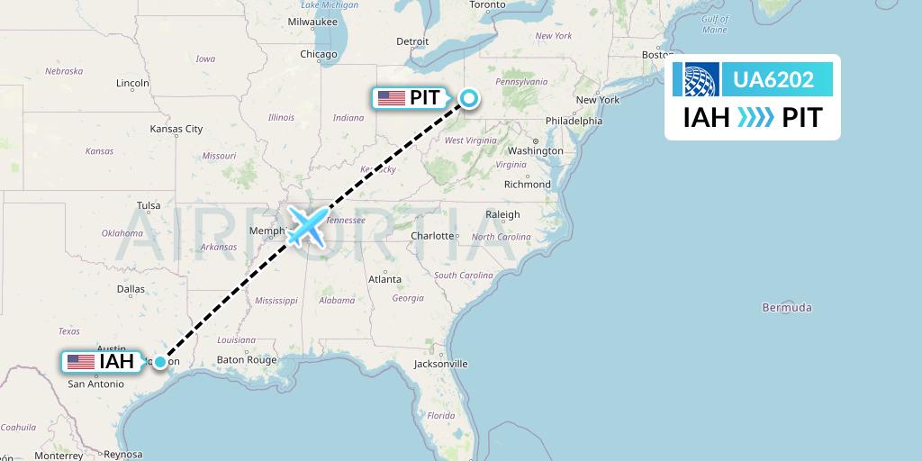 UA6202 United Airlines Flight Map: Houston to Pittsburgh