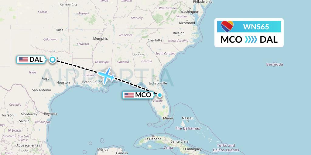 WN565 Southwest Airlines Flight Map: Orlando to Dallas
