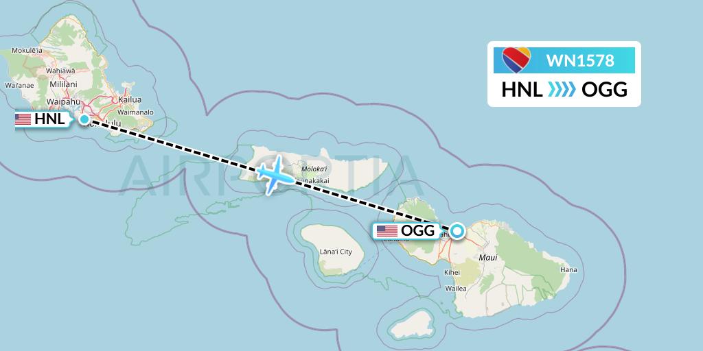 WN1578 Southwest Airlines Flight Map: Honolulu to Kahului