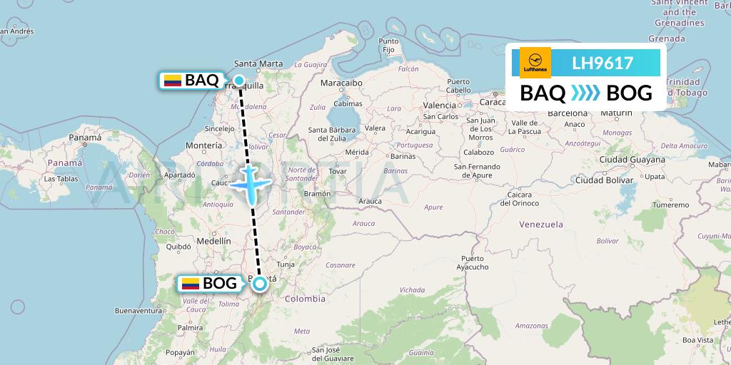 LH9617 Lufthansa Flight Map: Barranquilla to Bogota