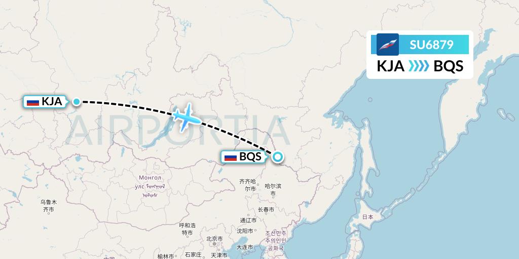 SU6879 Aeroflot Flight Map: Krasnoyarsk to Blagoveshchensk