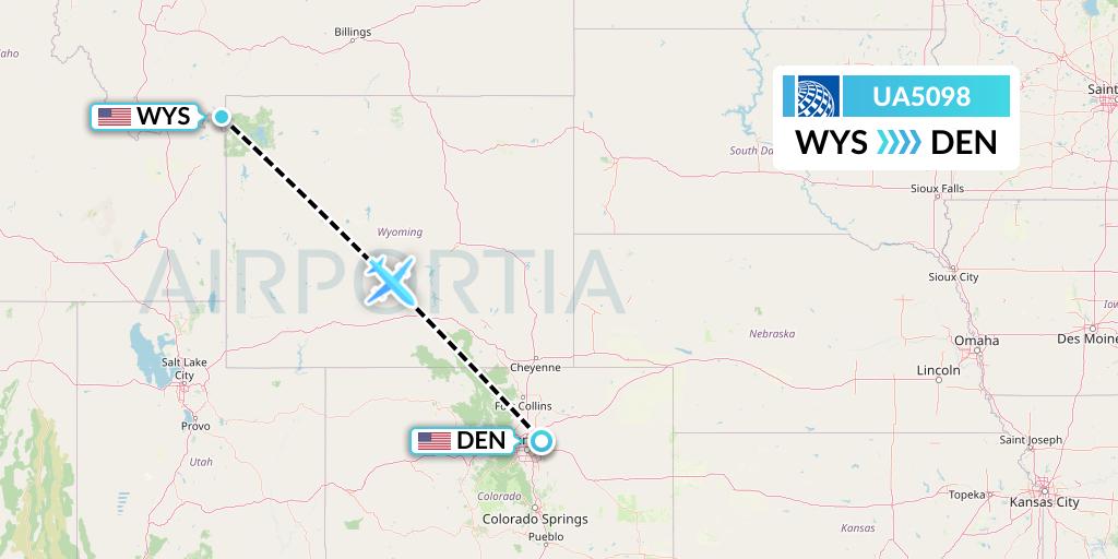 UA5098 United Airlines Flight Map: West Yellowstone to Denver
