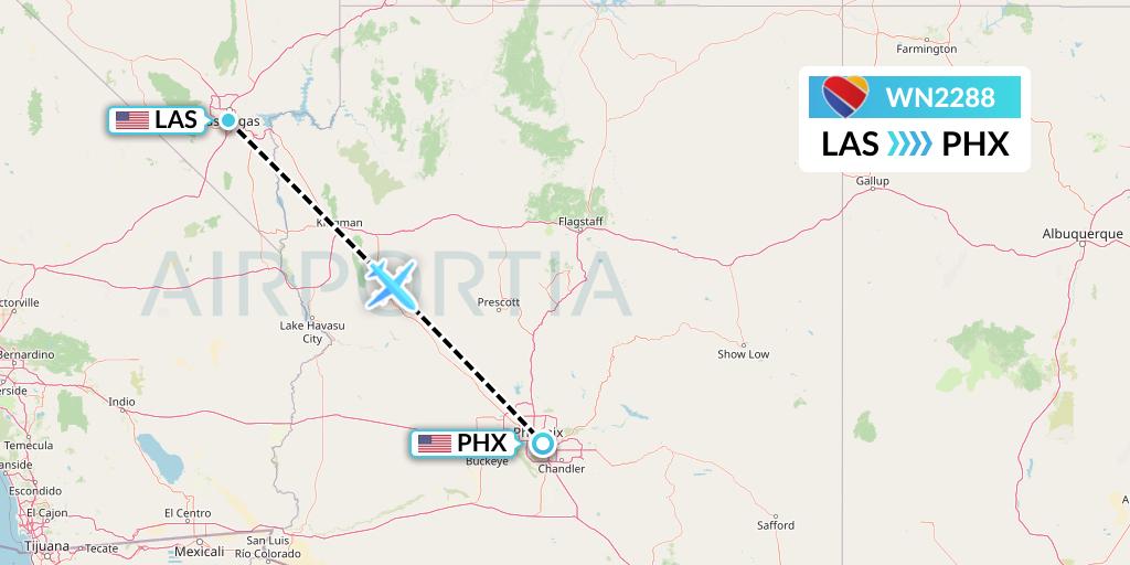 WN2288 Southwest Airlines Flight Map: Las Vegas to Phoenix
