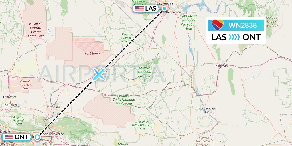 WN2838 Southwest Airlines Flight Map: Las Vegas to Ontario