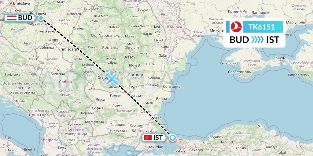 TK6151 Turkish Airlines Flight Map: Budapest to Istanbul