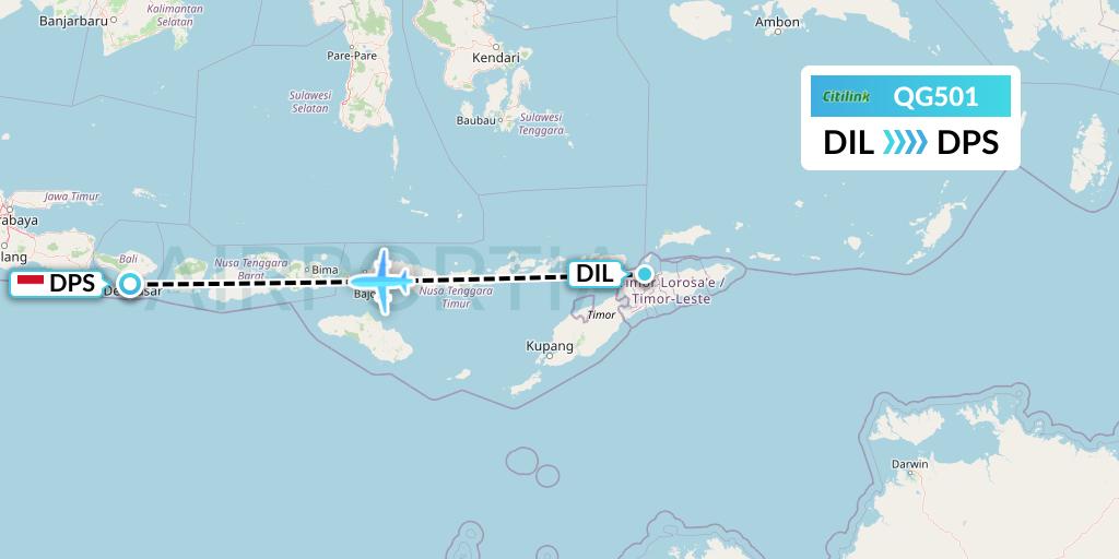 QG501 Citilink Flight Map: Dili to Denpasar