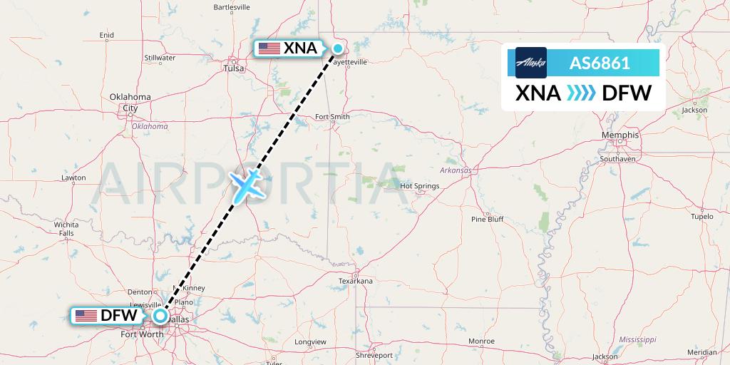 AS6861 Alaska Airlines Flight Map: Bentonville to Dallas
