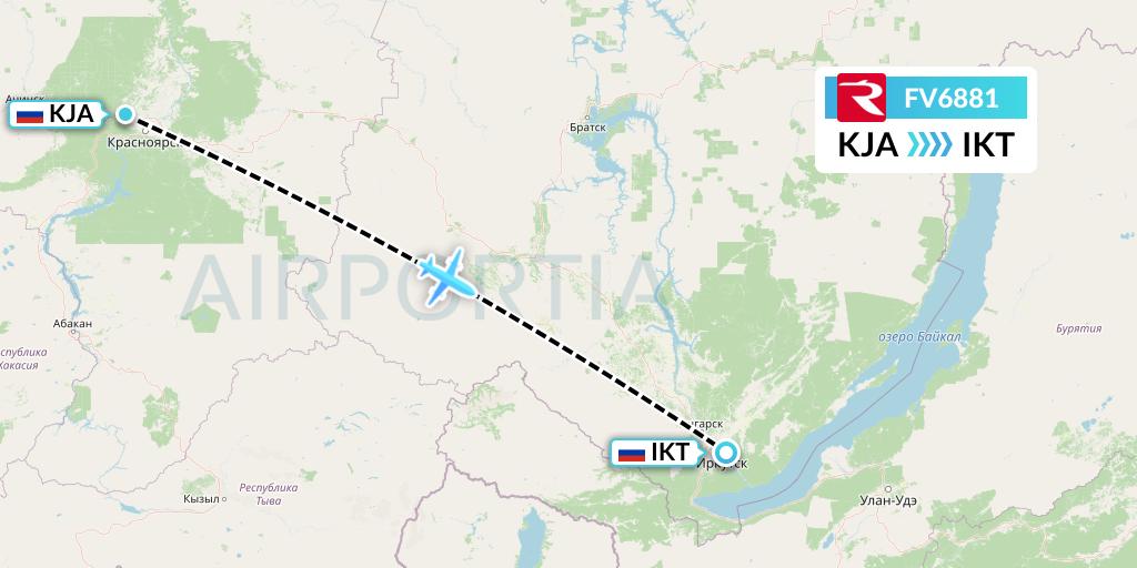 FV6881 Rossiya Flight Map: Krasnoyarsk to Irkutsk