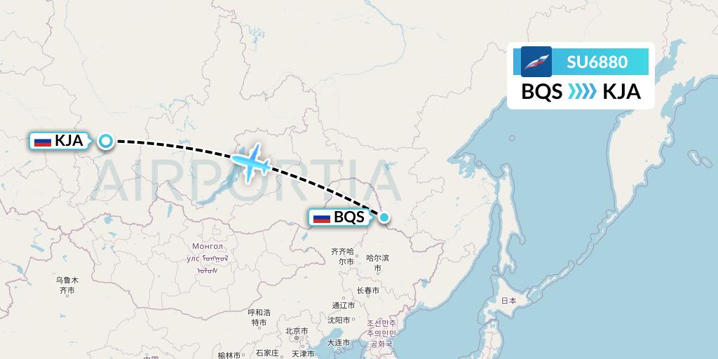 SU6880 Aeroflot Flight Map: Blagoveshchensk to Krasnoyarsk