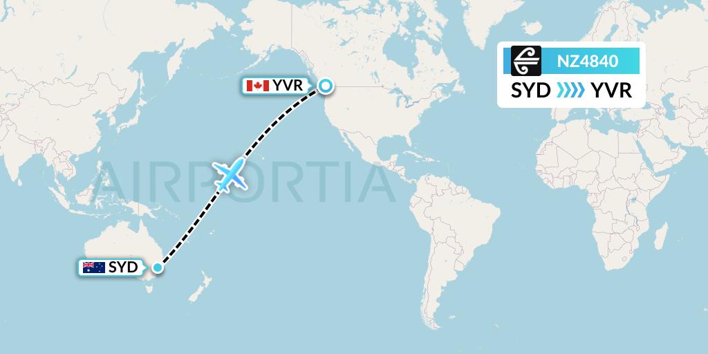 NZ4840 Air New Zealand Flight Map: Sydney to Vancouver