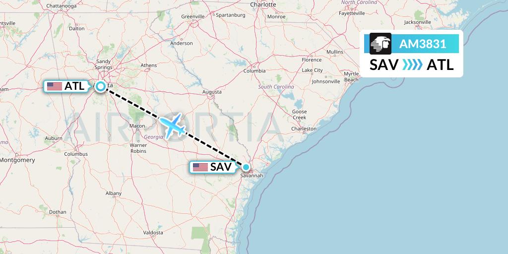 AM3831 Aeromexico Flight Map: Savannah to Atlanta