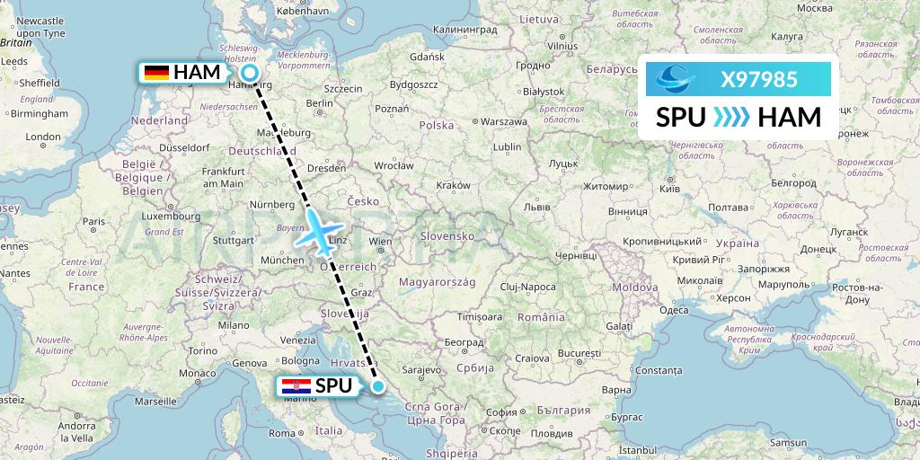 X97985 Avion Express Flight Map: Split to Hamburg