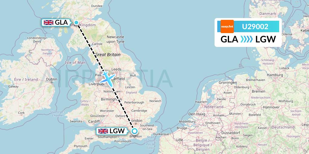 U29002 EasyJet Flight Map: Glasgow to London