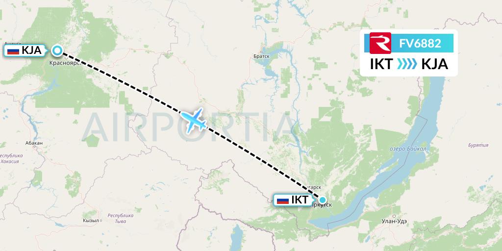 FV6882 Rossiya Flight Map: Irkutsk to Krasnoyarsk