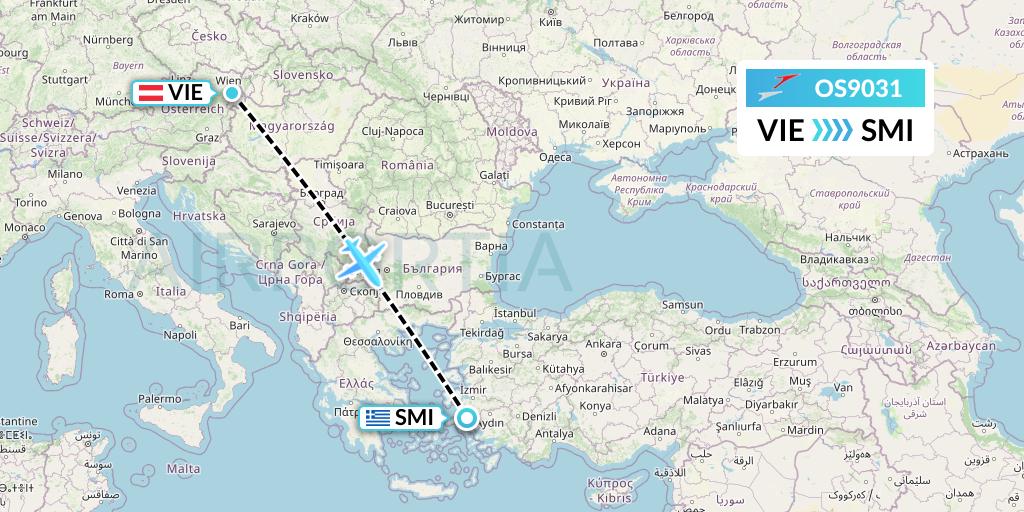 OS9031 Austrian Airlines Flight Map: Vienna to Samos