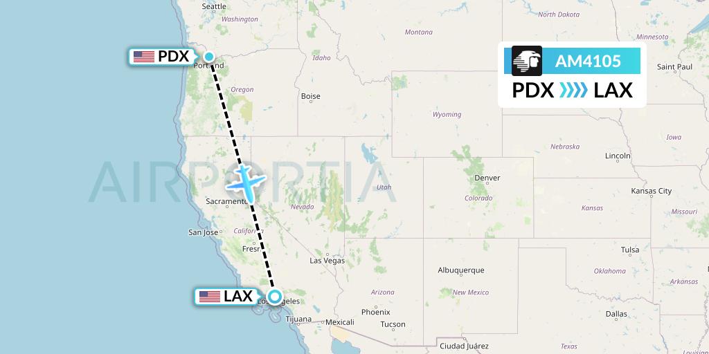 AM4105 Aeromexico Flight Map: Portland to Los Angeles
