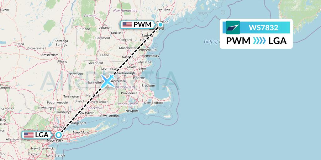 WS7832 WestJet Flight Map: Portland to New York