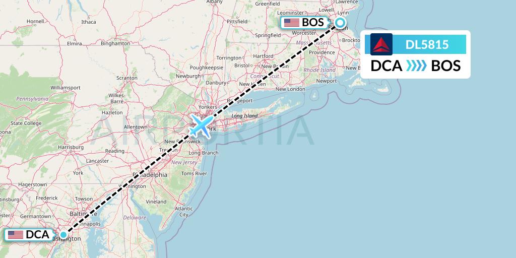 DL5815 Delta Air Lines Flight Map: Washington to Boston