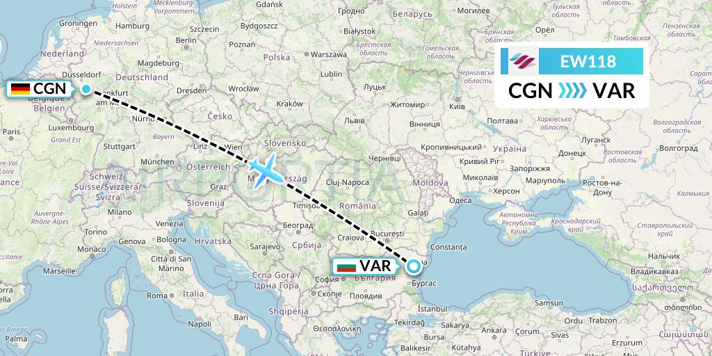 EW118 Eurowings Flight Map: Cologne to Varna