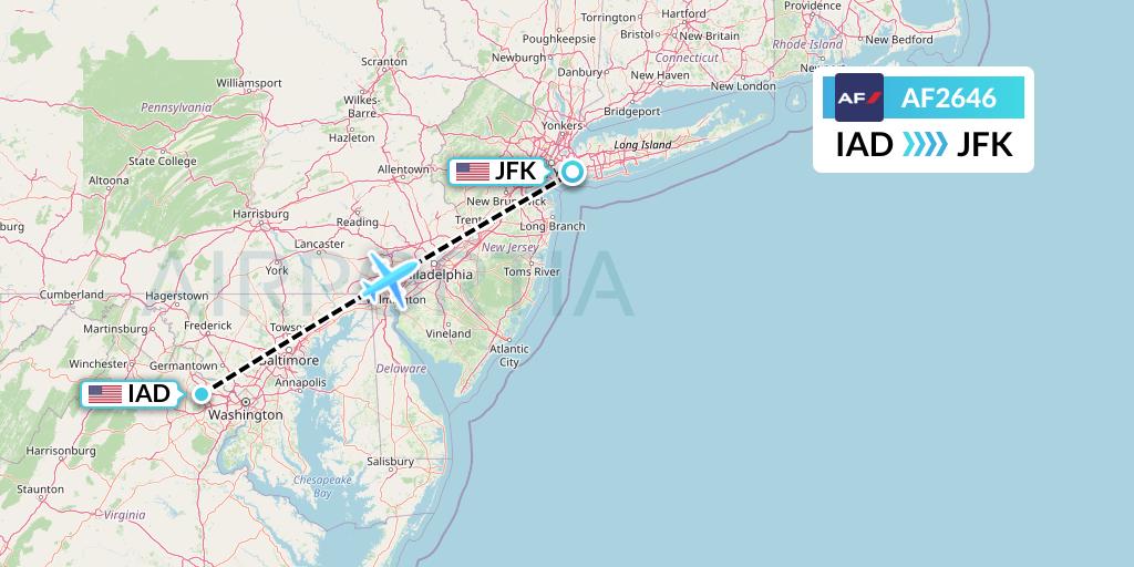 AF2646 Air France Flight Map: Washington to New York