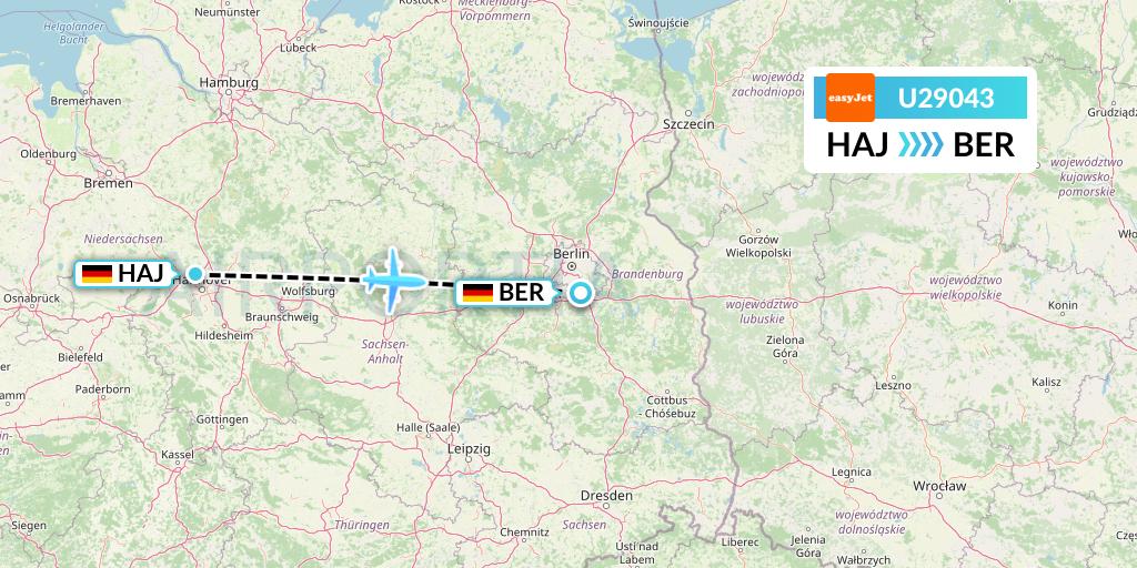 U29043 EasyJet Flight Map: Hannover to Berlin