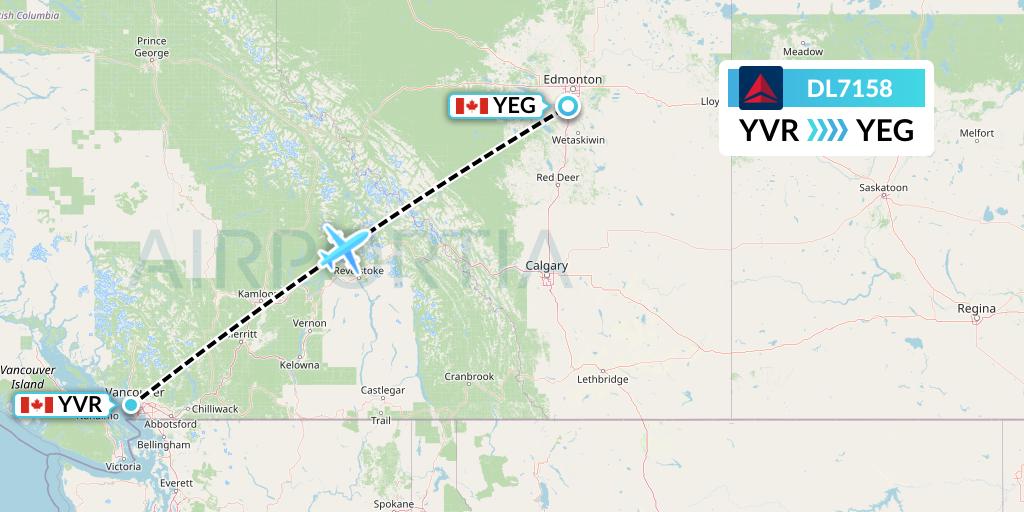 DL7158 Delta Air Lines Flight Map: Vancouver to Edmonton