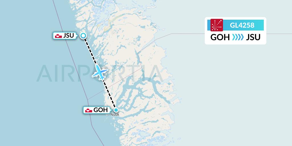 GL4258 Air Greenland Flight Map: Nuuk to Maniitsoq