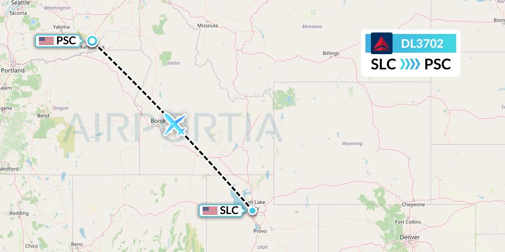 DL3702 Delta Air Lines Flight Map: Salt Lake City to Pasco