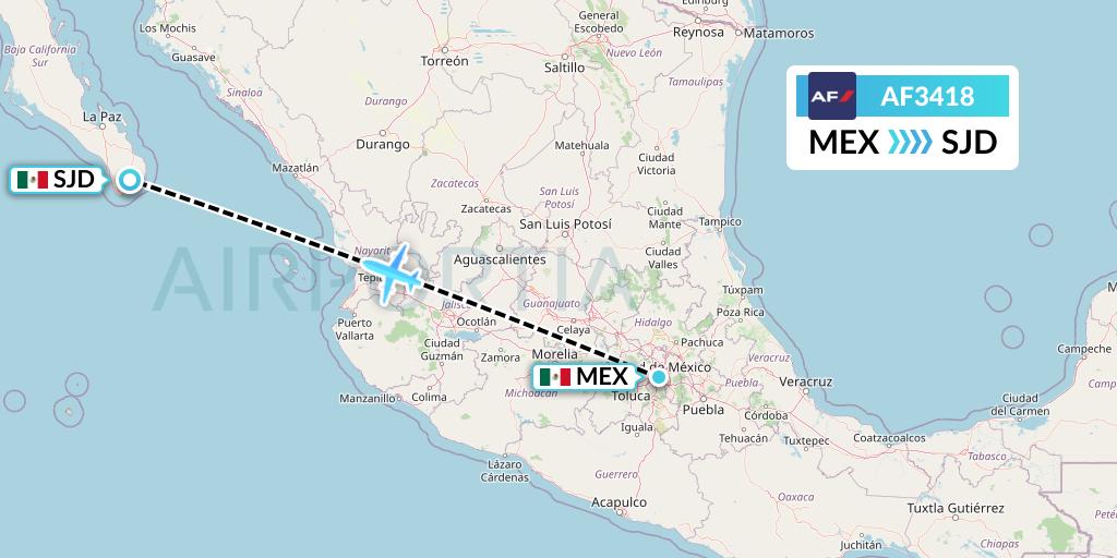 AF3418 Air France Flight Map: Mexico City to San Jose del Cabo