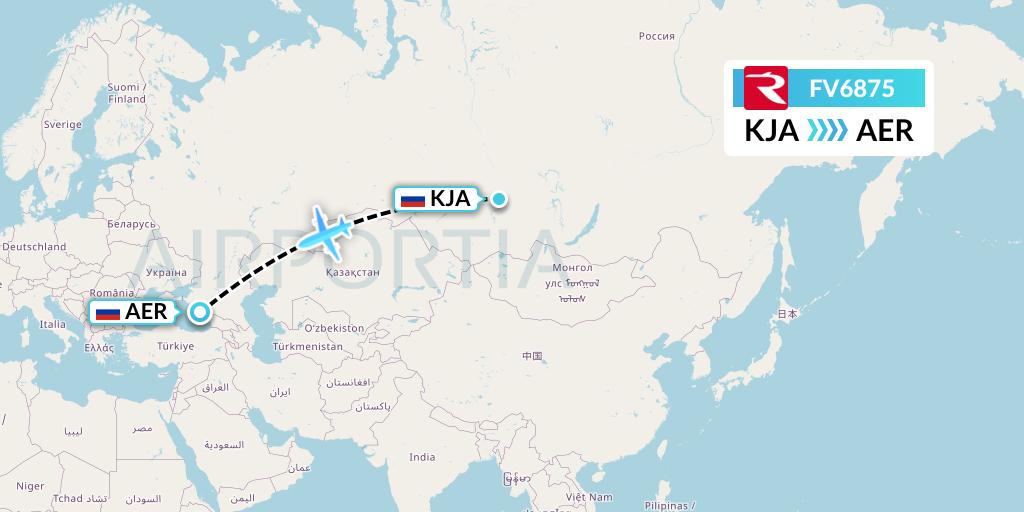 FV6875 Rossiya Flight Map: Krasnoyarsk to Sochi