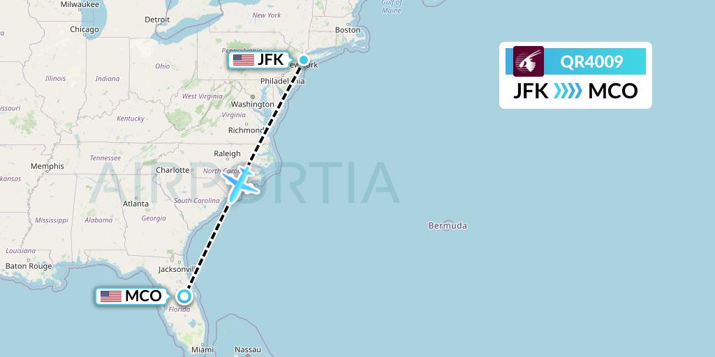 QR4009 Qatar Airways Flight Map: New York to Orlando