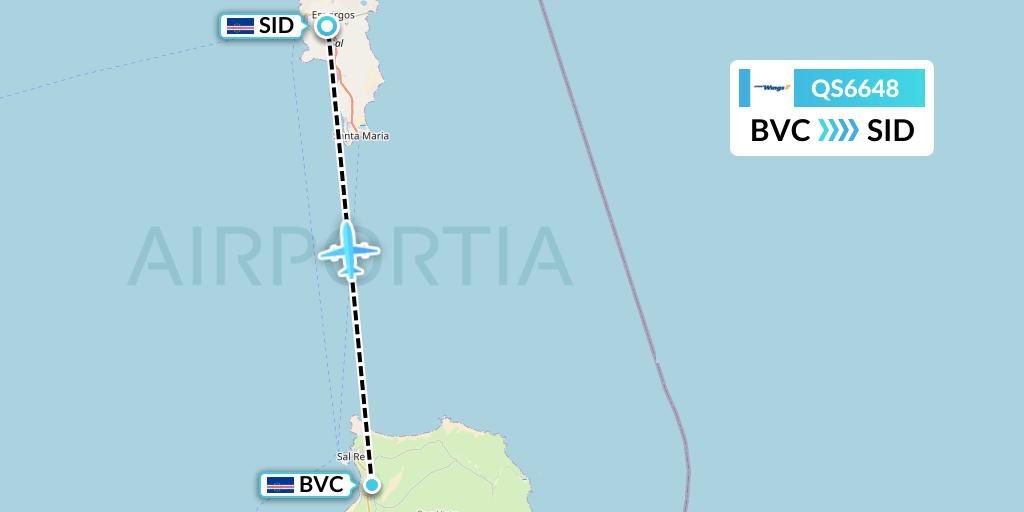 QS6648 Smartwings Flight Map: Boa Vista to Espargos