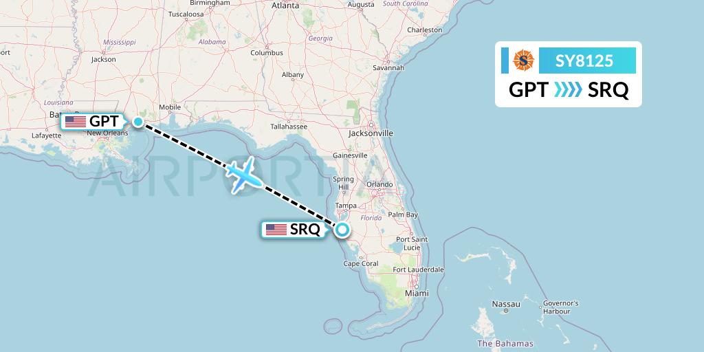 SY8125 Sun Country Airlines Flight Map: Gulfport to Sarasota