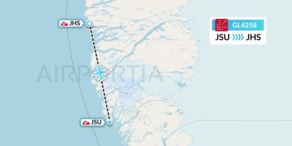 GL4258 Air Greenland Flight Map: Maniitsoq to Sisimiut