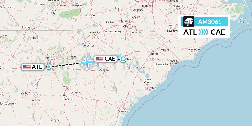 AM3061 Aeromexico Flight Map: Atlanta to Columbia