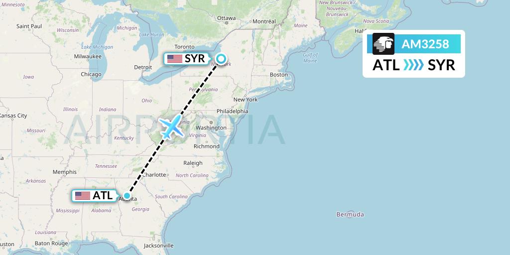AM3258 Aeromexico Flight Map: Atlanta to Syracuse