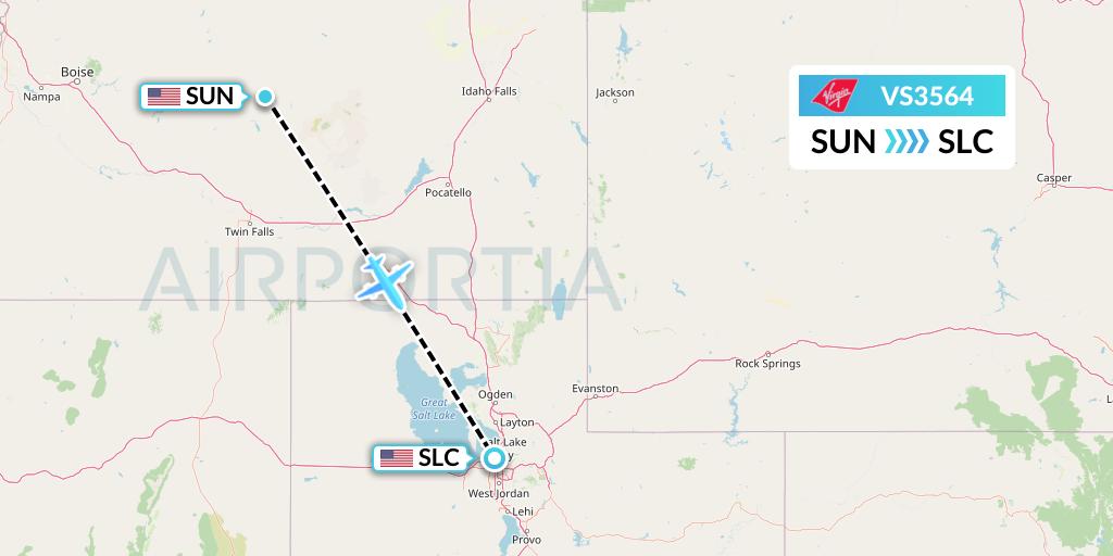 VS3564 Virgin Atlantic Airways Flight Map: Hailey to Salt Lake City