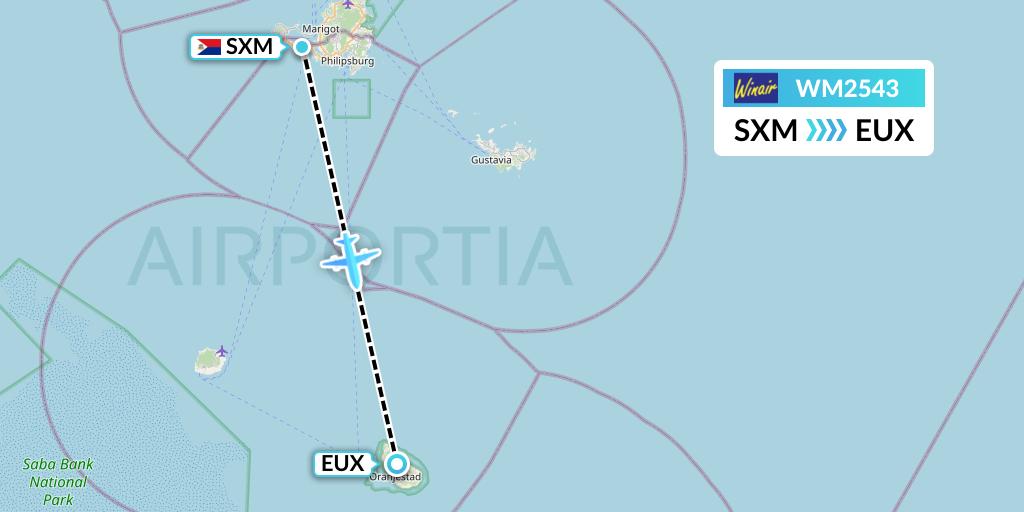 WM2543 Winair Flight Map: Sint Maarten to Sint Eustatius