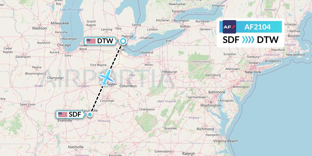 AF2104 Air France Flight Map: Louisville to Detroit