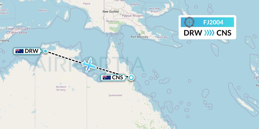 FJ2004 Fiji Airways Flight Map: Darwin to Cairns