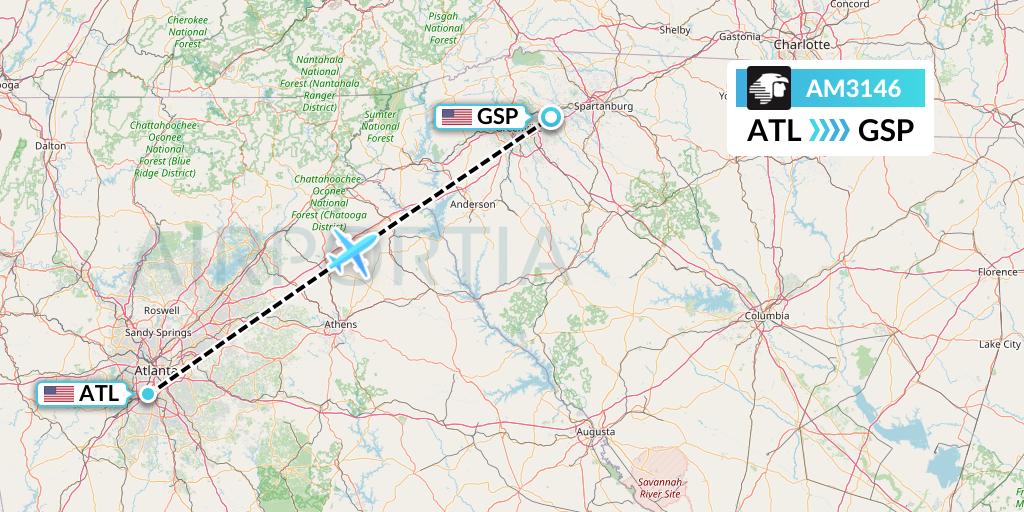 AM3146 Aeromexico Flight Map: Atlanta to Greenville-Spartanburg