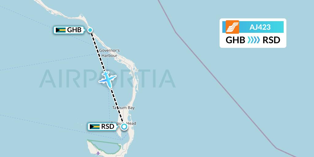 AJ423 Aztec Airways Flight Map: Governor's Harbour to Rock Sound
